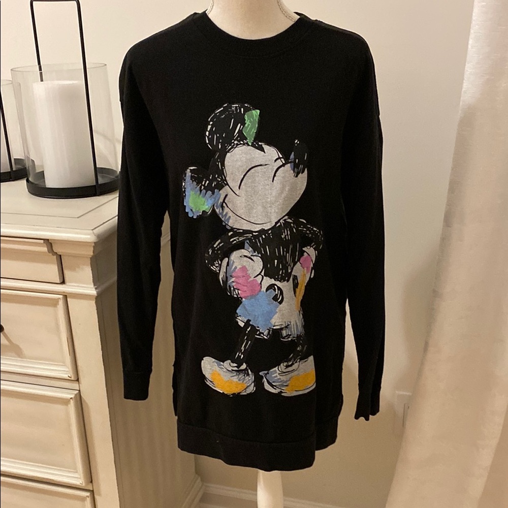 Black and Silver Crewneck Sweater with Mickey Mouse